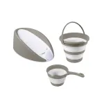 Set baie bebelusi 3 in 1 cu suport anatomic, galeata si cana, gri