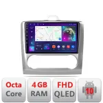 Navigatie Android Ford Focus 2 cu climatizare automata, QLED 4+64GB