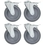 Roți pivotante cu gaură șurub, frâne duble, 4 buc., 125 mm GartenMobel Dekor