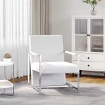 Fotoliu cu picioare cromate, alb, piele ecologică GartenMobel Dekor