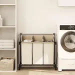 Coș de sortare rufe cu 3 saci, crem, oțel GartenMobel Dekor