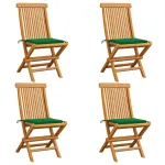 Scaune de grădină cu perne verzi, 4 buc., lemn masiv de tec GartenMobel Dekor