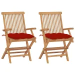 Scaune grădină cu perne, 2 buc., roșu , lemn masiv tec GartenMobel Dekor
