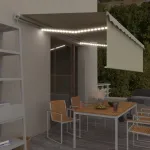 Copertină retractabilă manual cu stor&LED, crem, 5x3 m GartenMobel Dekor