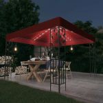 Pavilion cu șir de lumini LED, roșu vin, 3x3 m GartenMobel Dekor