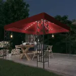 Pavilion cu șir de lumini LED, roșu vin, 3x3 m GartenMobel Dekor