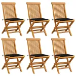 Scaune de grădină cu perne negre, 6 buc., lemn masiv de tec GartenMobel Dekor