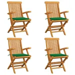 Scaune de grădină cu perne verzi, 4 buc., lemn masiv de tec GartenMobel Dekor