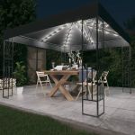 Pavilion cu șir de lumini LED, antracit, 3x3 m, țesătură GartenMobel Dekor