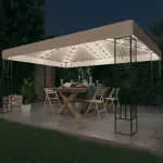 Pavilion cu șir de lumini LED, crem, 3x4 m, țesătură GartenMobel Dekor