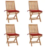Scaune grădină pliabile cu perne, 4 buc, lemn masiv tec GartenMobel Dekor