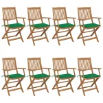 Scaune de grădină pliabile cu perne, 8 buc., lemn masiv acacia GartenMobel Dekor