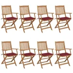 Scaune de grădină pliabile cu perne, 8 buc., lemn masiv acacia GartenMobel Dekor