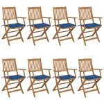 Scaune de grădină pliabile cu perne, 8 buc., lemn masiv acacia GartenMobel Dekor
