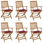 Scaune grădină pliabile, cu perne, 6 buc., lemn masiv de acacia GartenMobel Dekor