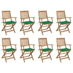 Scaune pliabile de exterior cu perne, 8 buc., lemn masiv acacia GartenMobel Dekor