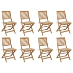 Scaune pliabile de exterior cu perne, 8 buc., lemn masiv acacia GartenMobel Dekor