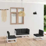 Set mobilier de grădină cu perne, 4 piese, lemn masiv de pin GartenMobel Dekor
