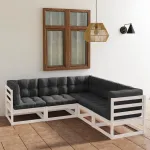 Set mobilier de grădină cu perne, 5 piese, lemn masiv de pin GartenMobel Dekor