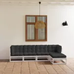 Set mobilier de grădină cu perne, 5 piese, lemn masiv de pin GartenMobel Dekor