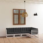 Set mobilier de grădină cu perne, 5 piese, lemn masiv de pin GartenMobel Dekor