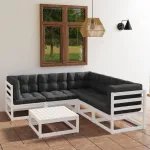 Set mobilier de grădină cu perne, 6 piese, lemn masiv de pin GartenMobel Dekor