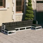 Set mobilier de grădină cu perne, 7 piese, lemn masiv de pin GartenMobel Dekor