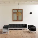 Set mobilier de grădină cu perne, 8 piese, lemn masiv de pin GartenMobel Dekor