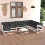 Set mobilier de grădină cu perne, 9 piese, lemn masiv de pin GartenMobel Dekor