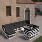 Set mobilier grădină cu perne, 10 piese, lemn masiv de pin GartenMobel Dekor