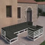 Set mobilier grădină cu perne, 9 piese, lemn masiv de pin alb GartenMobel Dekor