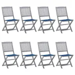 Scaune pliabile de exterior cu perne, 8 buc., lemn masiv acacia GartenMobel Dekor