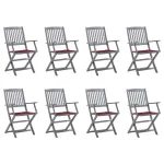 Scaune pliabile de exterior cu perne, 8 buc., lemn masiv acacia GartenMobel Dekor