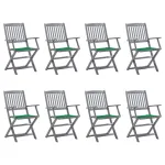 Scaune pliabile de exterior cu perne, 8 buc., lemn masiv acacia GartenMobel Dekor