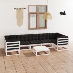Set mobilier grădină cu perne, 8 piese, alb, lemn masiv de pin GartenMobel Dekor