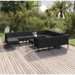 Set mobilier de grădină cu perne, 12 piese, negru, poliratan GartenMobel Dekor