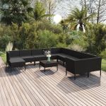 Set mobilier de grădină cu perne, 12 piese, negru, poliratan GartenMobel Dekor