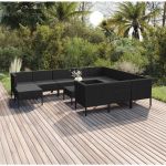 Set mobilier de grădină cu perne, 12 piese, negru, poliratan GartenMobel Dekor