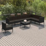 Set mobilier de grădină cu perne, 9 piese, negru, poliratan GartenMobel Dekor