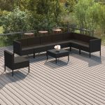 Set mobilier de grădină cu perne, 9 piese, negru, poliratan GartenMobel Dekor