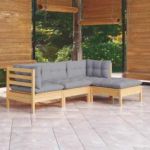 Set mobilier grădină cu perne, 4 piese, gri, lemn de pin GartenMobel Dekor