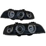 Faruri Angel Eyes BMW Seria 5 E39 Sedan Touring (1996-2003) Editie Negru Gri Performance AutoTuning