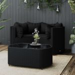 Set mobilier relaxare grădină 4 piese cu perne poliratan negru GartenMobel Dekor
