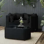 Set mobilier relaxare grădină 4 piese cu perne poliratan negru GartenMobel Dekor
