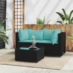 Set mobilier de grădină cu perne, 3 piese, negru, poliratan GartenMobel Dekor