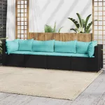 Set mobilier relaxare grădină 4 piese cu perne poliratan negru GartenMobel Dekor