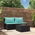 Set mobilier de grădină cu perne, 3 piese, negru, poliratan GartenMobel Dekor