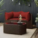 Set mobilier de grădină cu perne, 3 piese, maro, poliratan GartenMobel Dekor