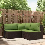 Set mobilier de grădină cu perne, 3 piese, maro, poliratan GartenMobel Dekor