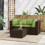 Set mobilier de grădină cu perne, 3 piese, maro, poliratan GartenMobel Dekor